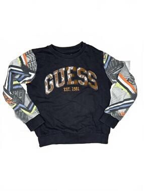 GUESS Est. 1981 Black Crewneck Sweatshirt with Patterned Sleeves
